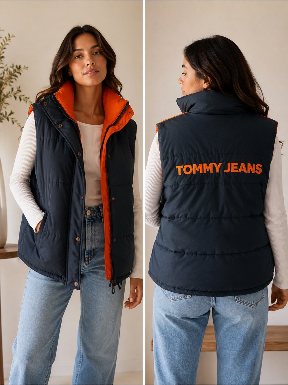 Tommy Hilfiger Navy Puffer Vest with Orange Lining